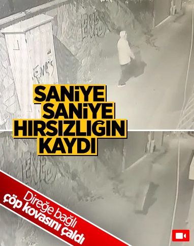 Bursa'da direğe bağlı olan çöp kovasını çaldı