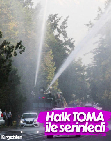 Kırgızistan'da yüksek sıcaklardan dolayı halk TOMA ile serinletildi