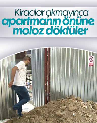 Kadıköy’de kiracılar çıkmayınca, apartman önüne moloz döktüler