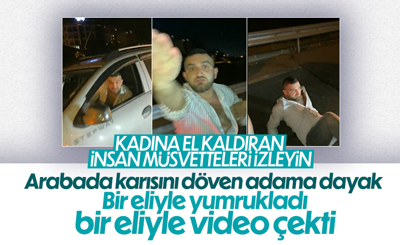 Aracın içinde eşini darbeden şahsı vatandaş yere serdi