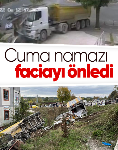 Düzce'de kontrolden çıkan kamyon taksi durağına daldı