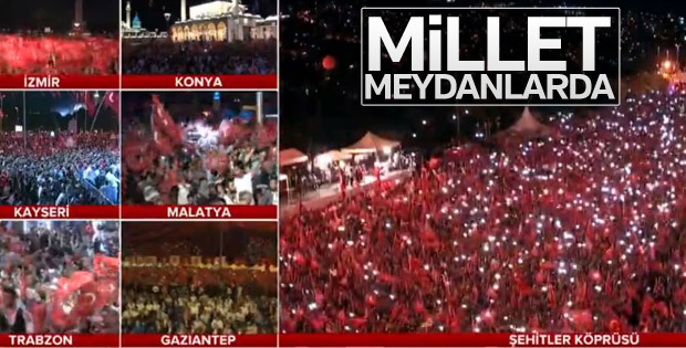 Milyonlar 15 Temmuz'un yıl dönümünde meydanlarda