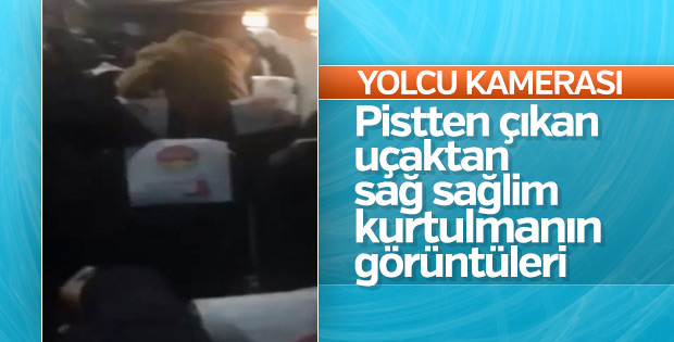 Trabzon'da pistten çıkan uçağın içinde çekilen görüntüler