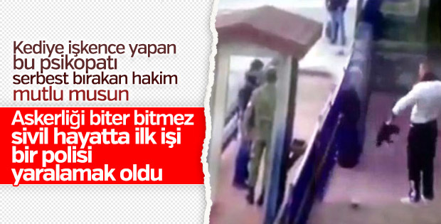 Kediye işkence yapan asker polis yaralamaktan tutuklandı