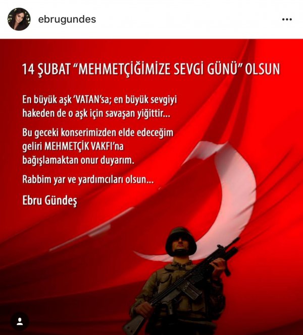 Ebru Gündeş'ten konser gelirini Mehmetçik'e bağışladı
