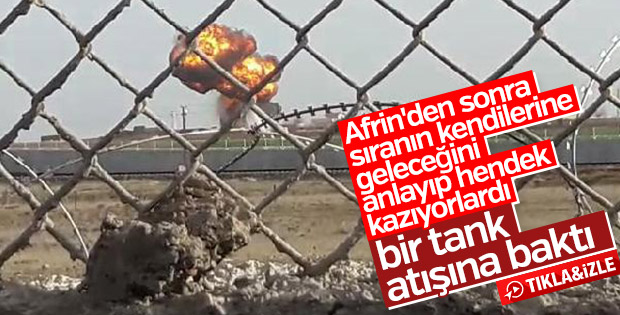 Sınırda hendek kazan teröristler tank atışıyla vuruldu