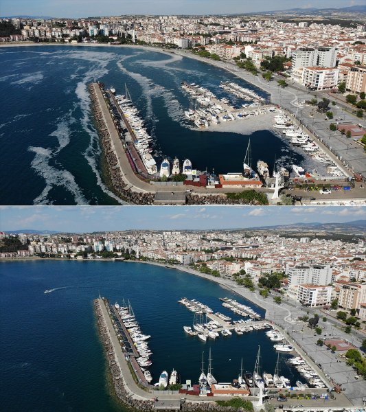 Balıkesir'de Erdek sahillerinden müsilaj toplandı.