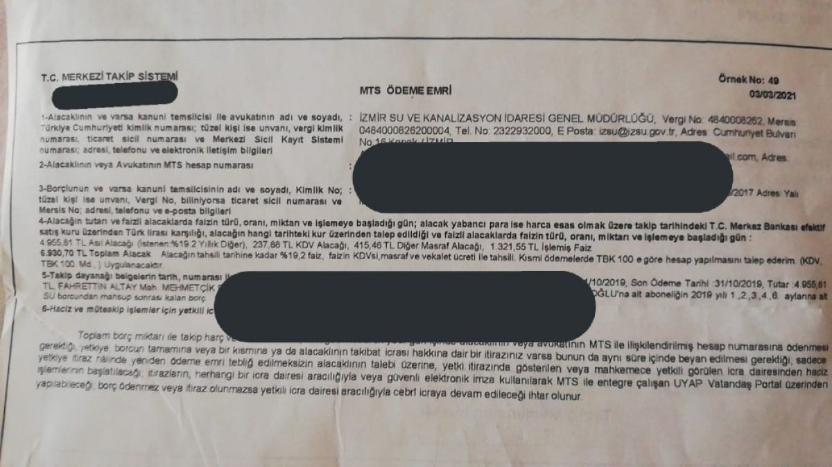 İZSU’dan 4 yaşındaki çocuğa icra takibi