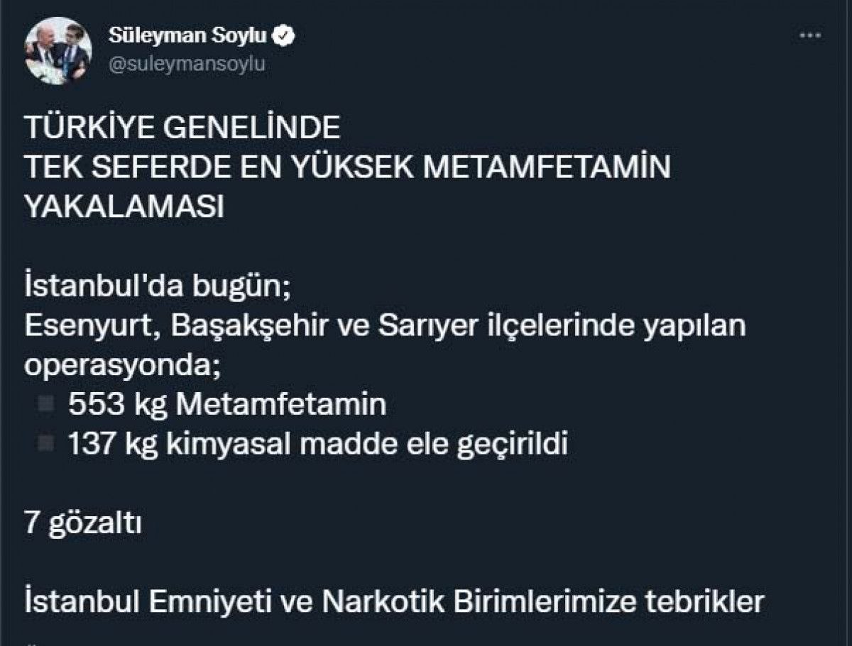 İstanbul'da 553 kilo metamfetamin, 137 kilo kimyasal madde ele geçirildi