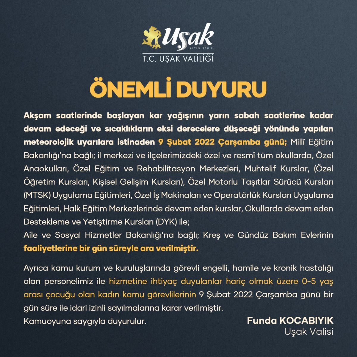 Uşak'ta eğitime kar engeli