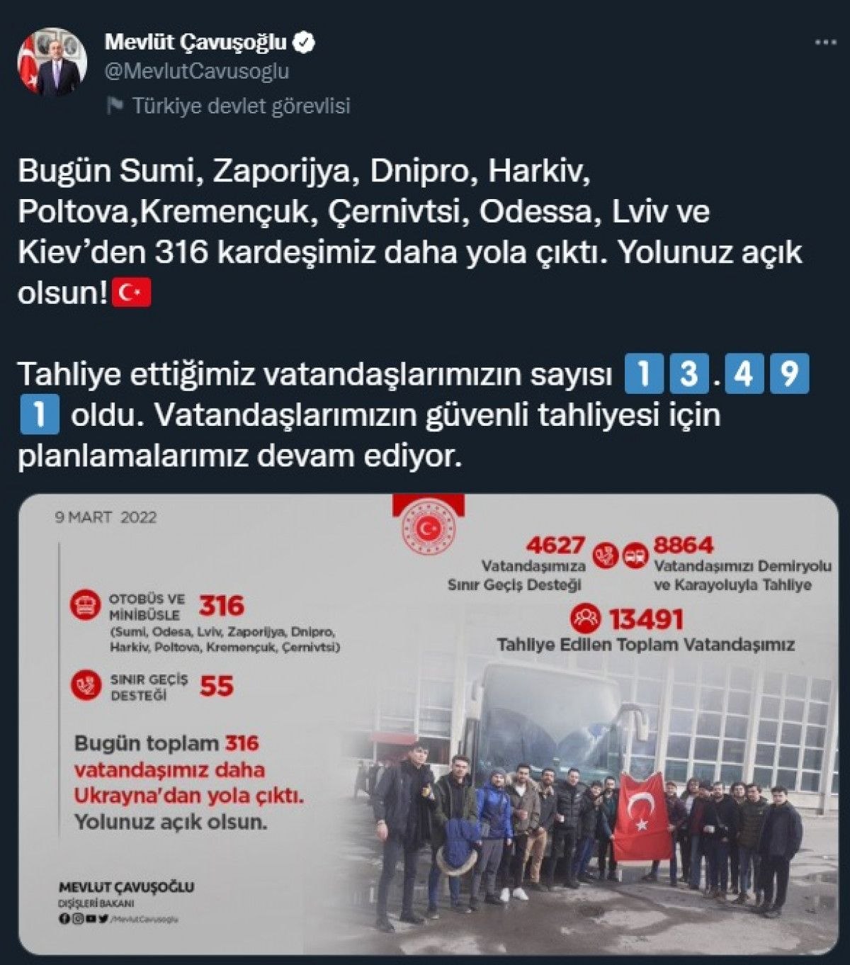 Ukrayna'dan tahliye edilen Türklerin sayısı 13 bin 491 oldu
