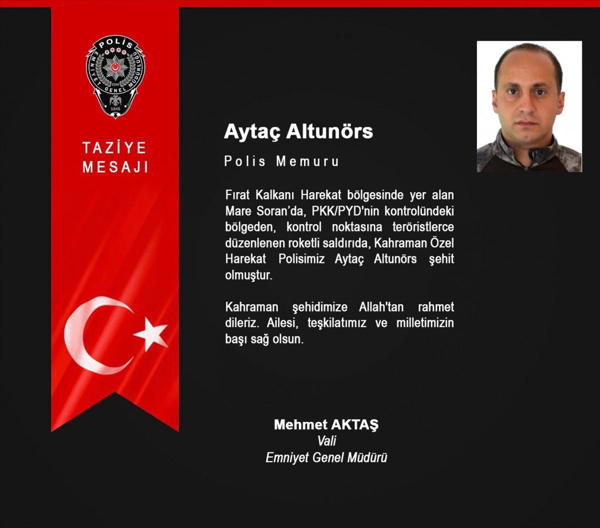 Fırat Kalkanı bölgesinde 1 polis şehit oldu