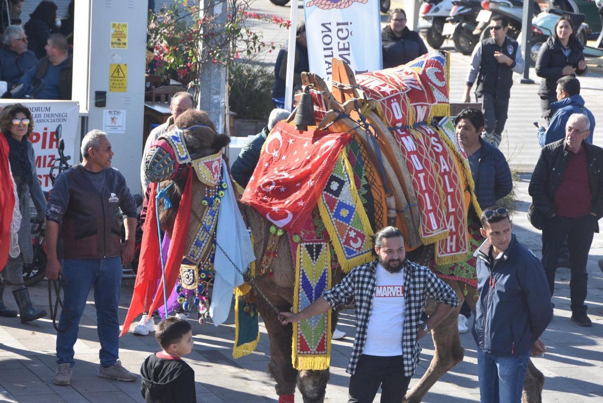 Bodrum'daki turistler sokağa çıkan develerle fotoğraf çektirdi