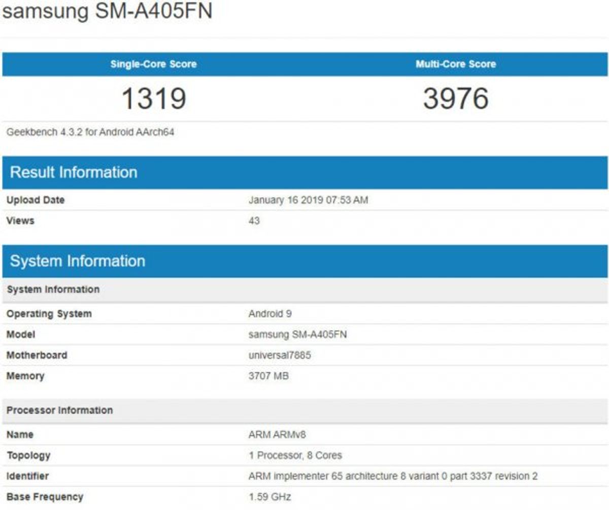 Samsung Galaxy A40'ın bazı özellikleri belli oldu