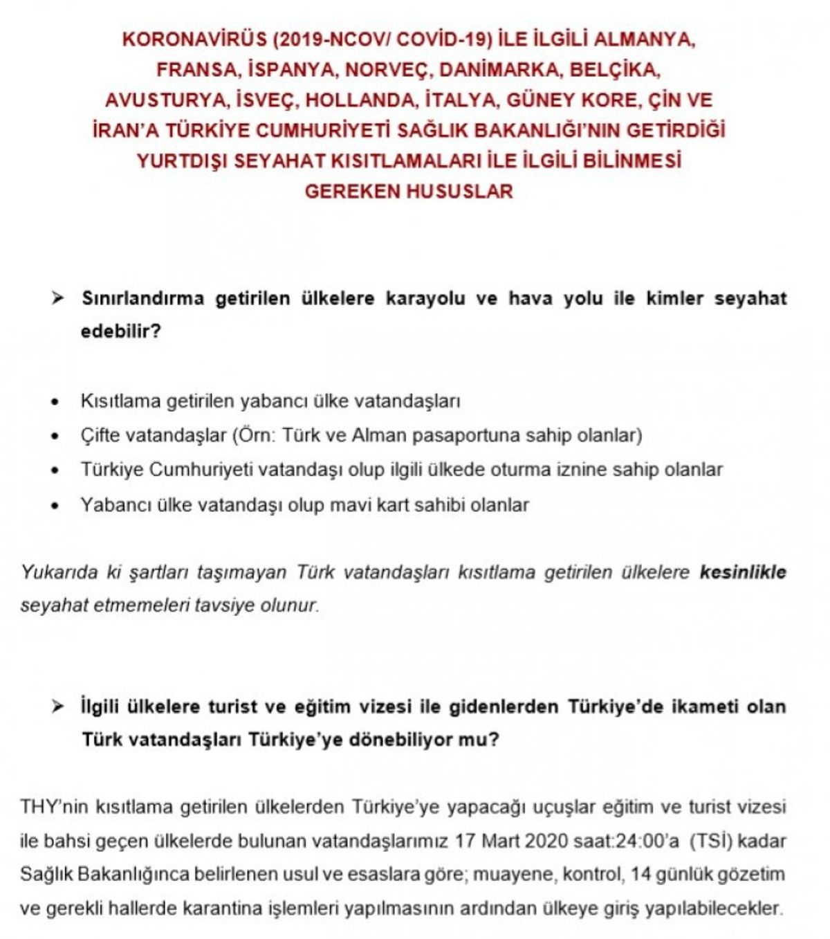 Yurt dışı seyahat kısıtlamasıyla ilgili merak edilenler