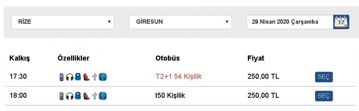 250 liralık Rize - Trabzon otobüs biletleri kaldırıldı