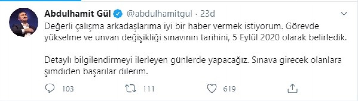Görevde yükselme sınavları 5 Eylül'de yapılacak