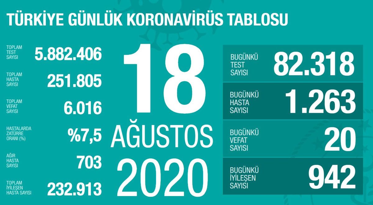 Türkiye'de koronavirüs salgınında son durum tablosu