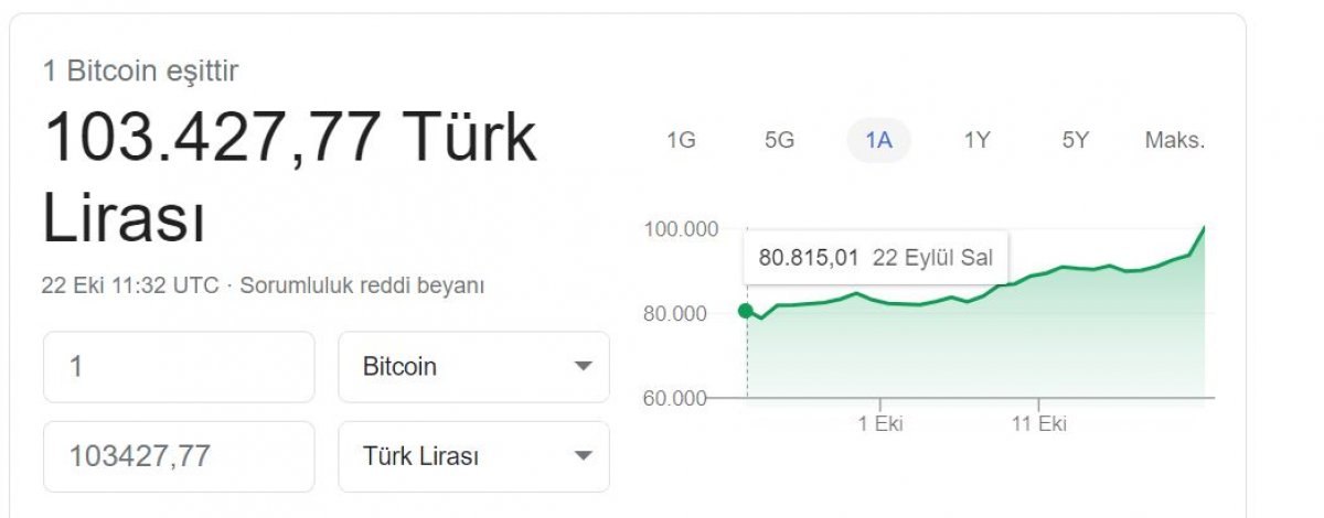 Bitcoin, bir gecede 100 bin lira barajını geçti