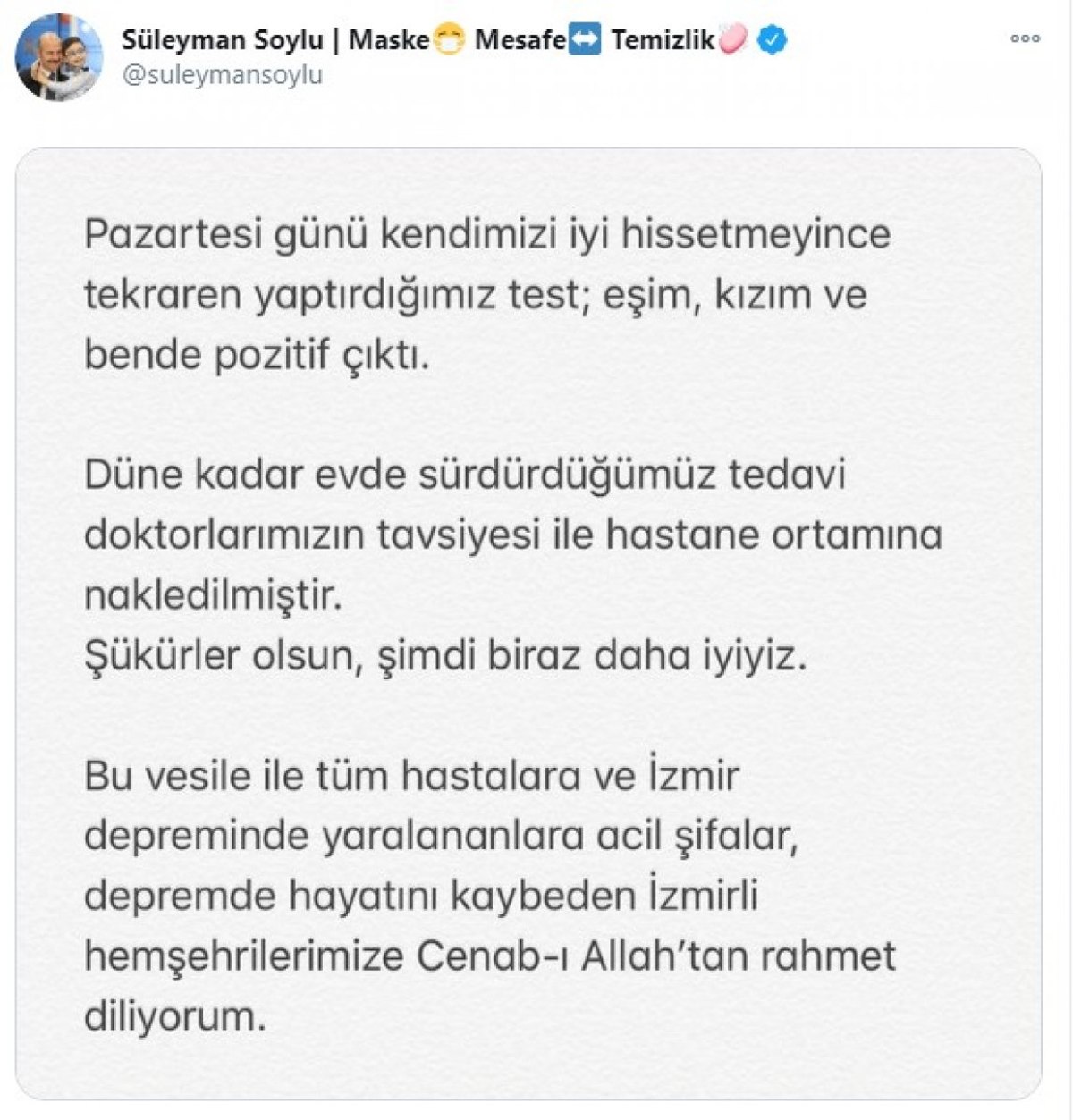 İçişleri Bakanı Süleyman Soylu koronavirüse yakalandı