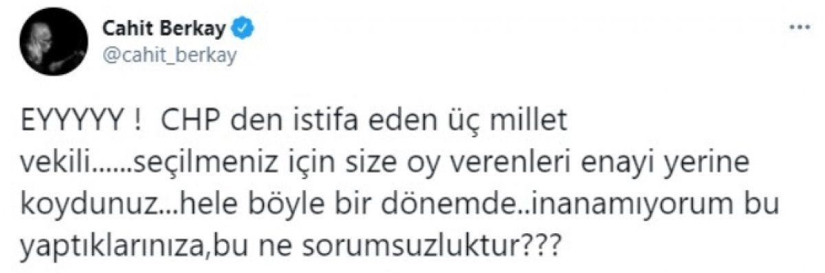 Cahit Berkay'dan CHP'den istifa eden vekillere tepki
