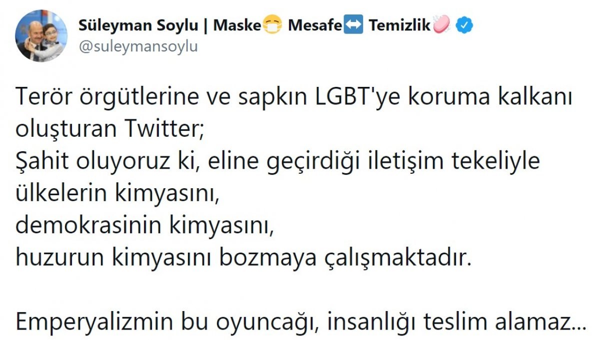 Bakan Soylu, Twitter'a tepki gösterdi