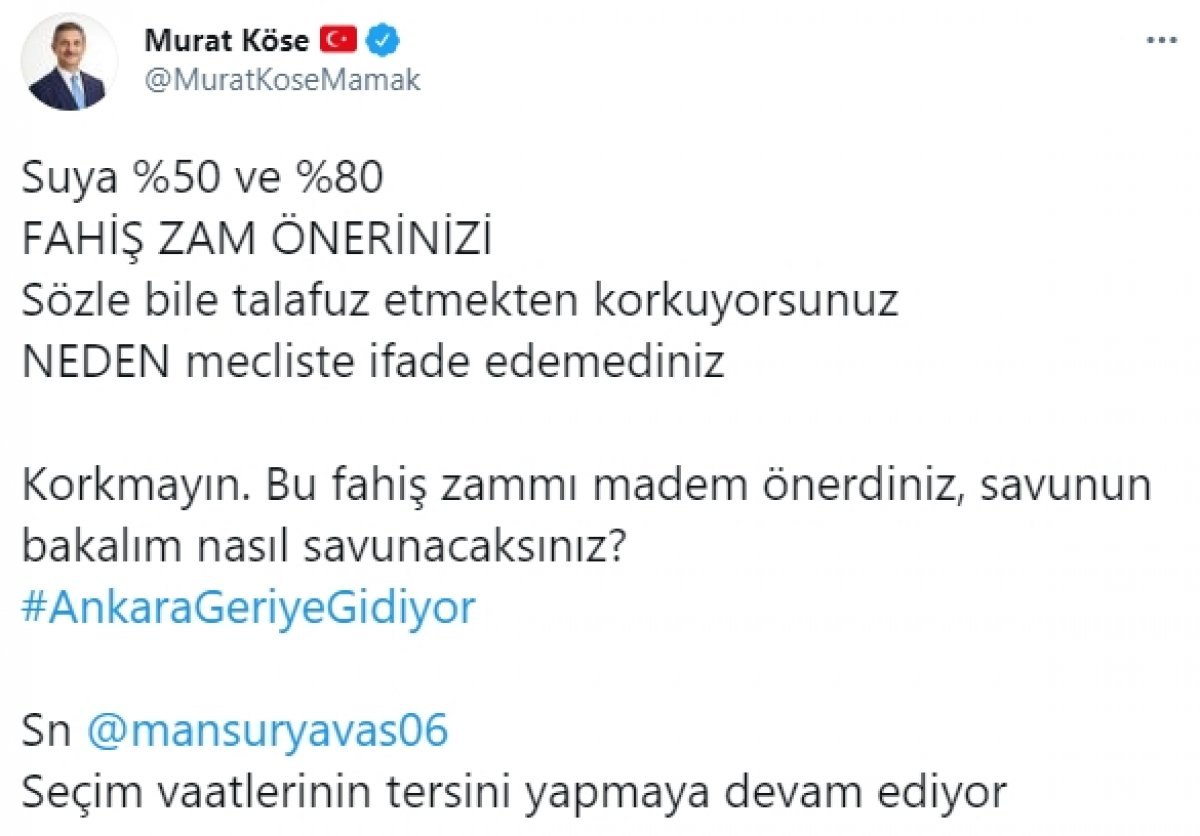 Ankara Büyükşehir Belediyesi'nin suya zam teklifi reddedildi