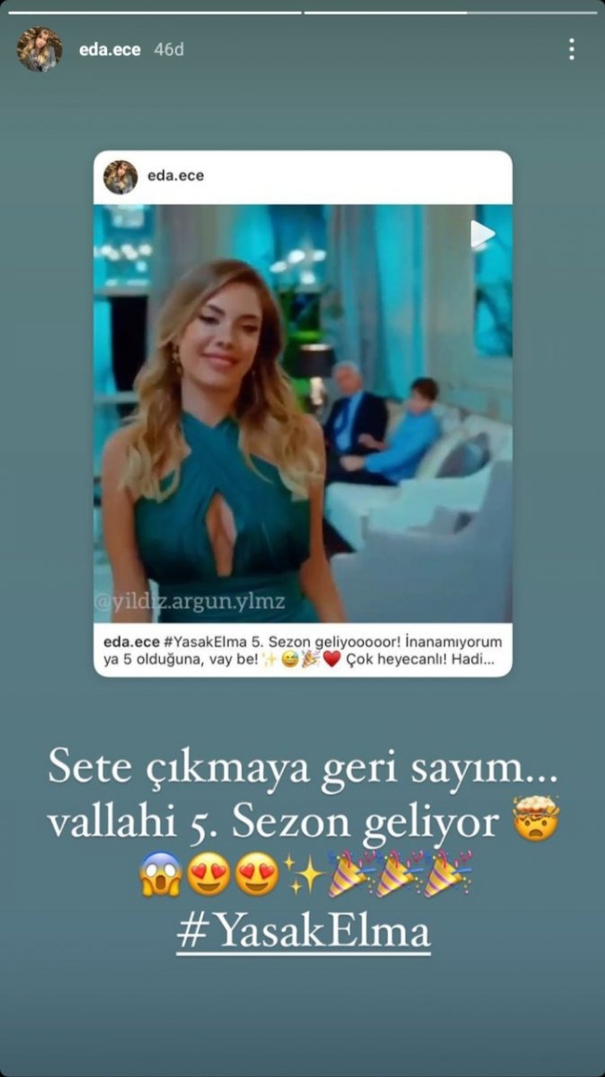 Eda Ece sosyal medyadan paylaştı! Yasak Elma'nın yeni sezonu ne zaman?