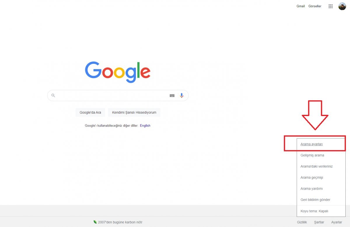 Google aramalar için karanlık mod nasıl açılır