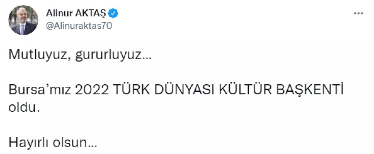 Türk Dünyası Kültür Başkenti unvanı Bursa'ya verildi