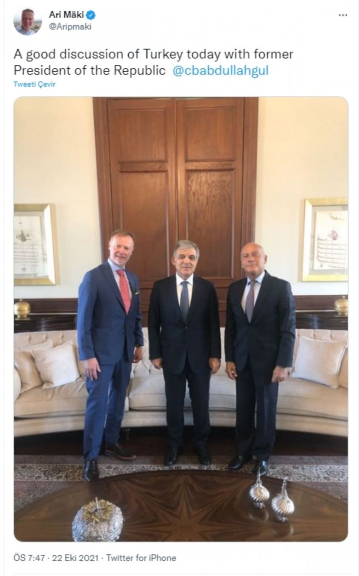 Abdullah Gül, Finlandiya Büyükelçisi ile bir araya geldi