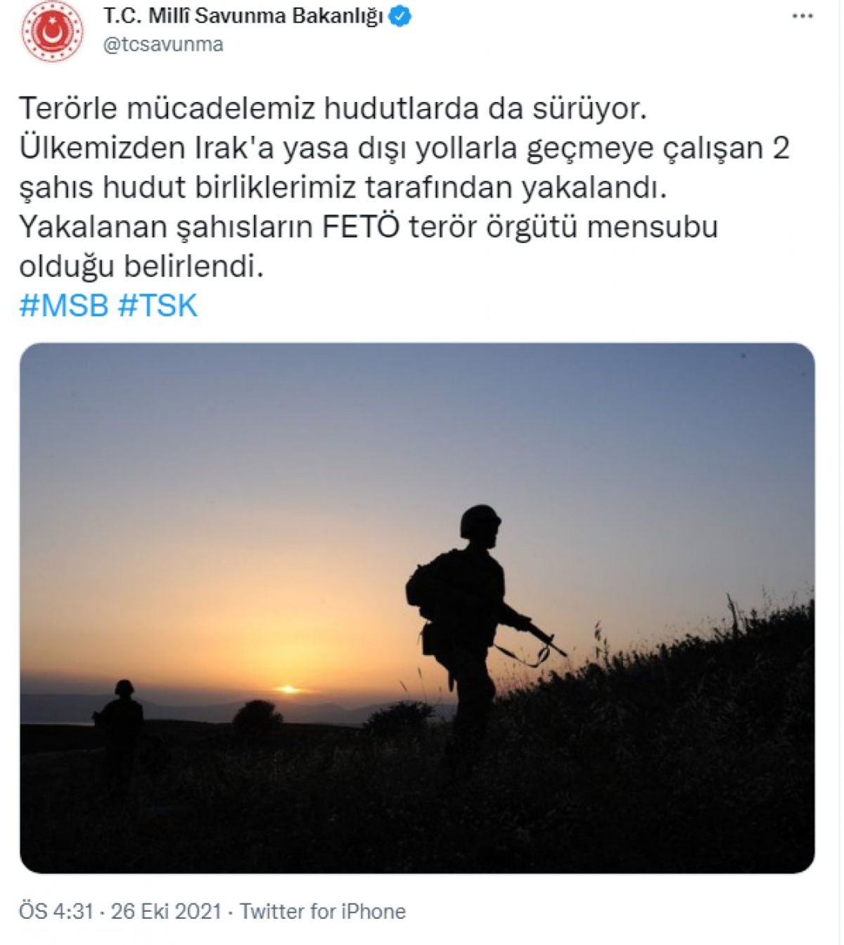 Hudut birlikleri 2 kişinin yasa dışı geçişini önledi