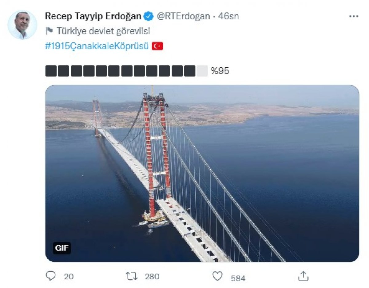 Cumhurbaşkanı Erdoğan’dan Çanakkale Köprüsü paylaşımı