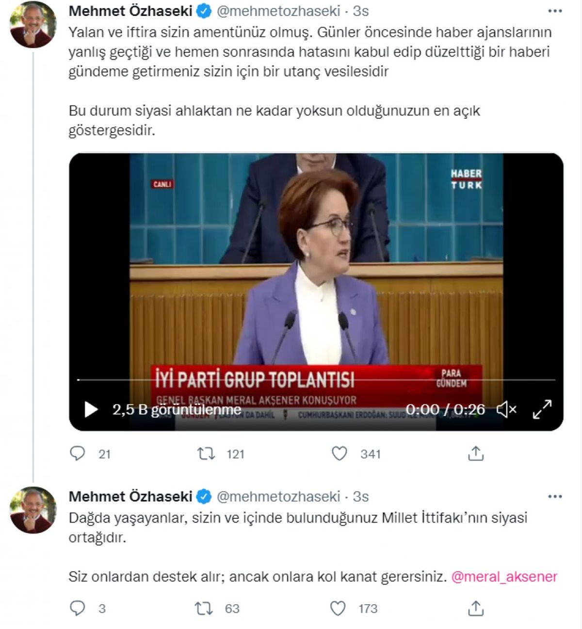 Mehmet Özhaseki’den Meral Akşener’e: Yalan ve iftira sizin Amentü'nüz olmuş