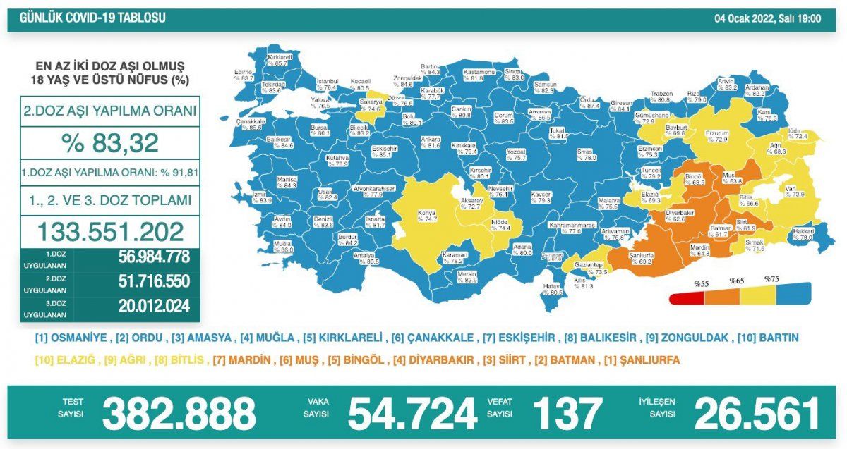 4 Ocak Türkiye'de koronavirüs tablosu
