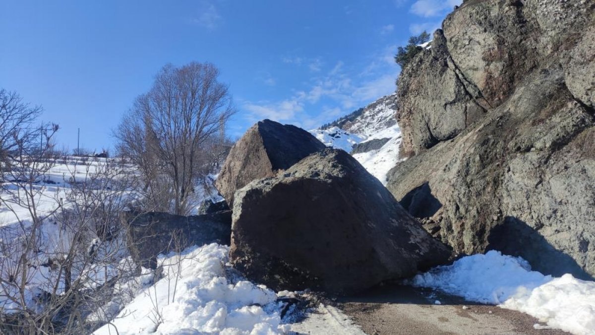 Artvin'de düşen kaya parçası yolu kapattı
