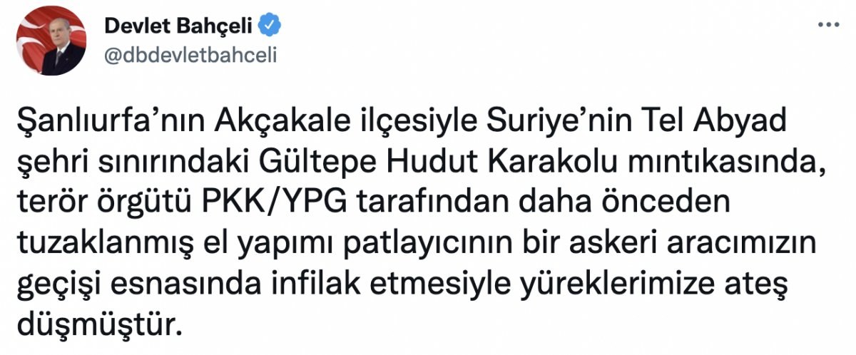 Bahçeli'den şehit olan askerler için taziye mesajı