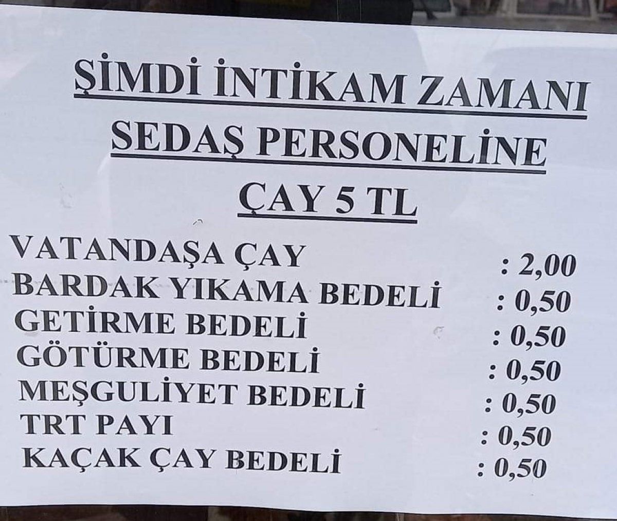 Bolulu çay ocağı sahibi, elektrik faturası fazla gelince SEDAŞ çalışanlarına çayı 5 lira yaptı