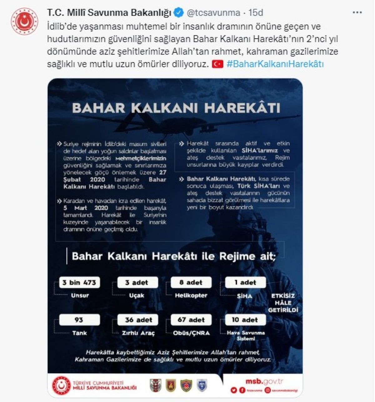 MSB'den Bahar Kalkanı Harekatı paylaşımı