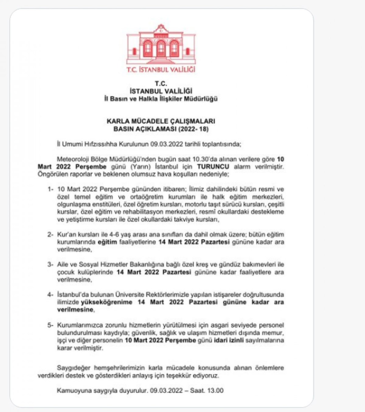 İstanbul'da başlayan kar yağışı için valilik hangi önlemleri aldı?