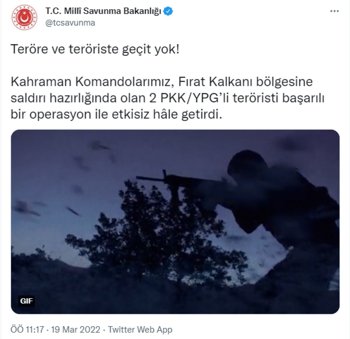 Fırat Kalkanı bölgesinde 2 PKK/YPG'li terörist etkisiz hale getirildi