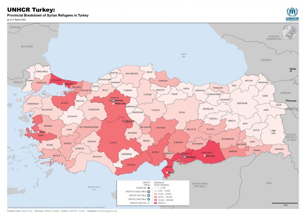 Türkiye'de Suriyelilerin şehirlere göre dağılımı