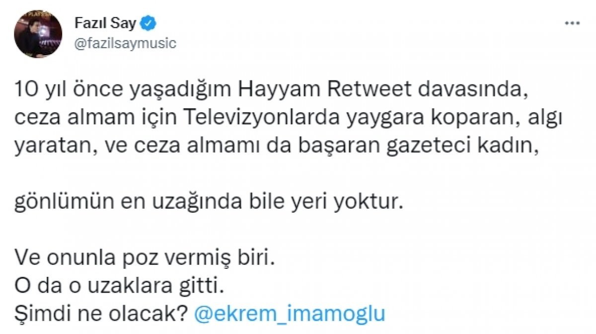 Fazıl Say'dan Ekrem İmamoğlu'na tepki