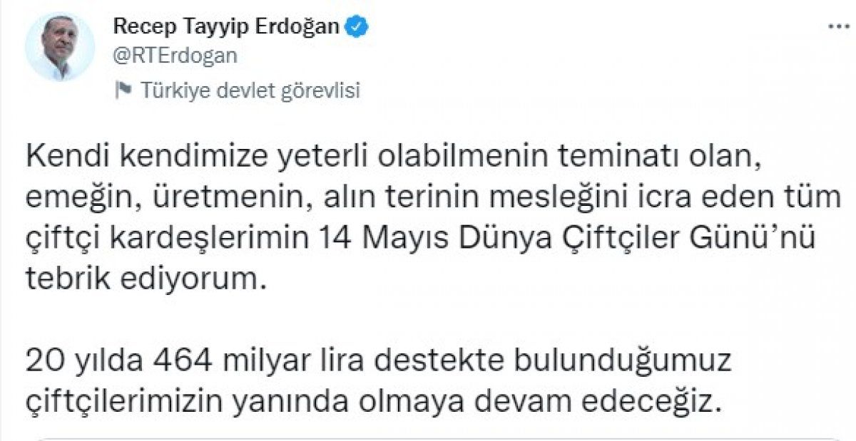 Cumhurbaşkanı Erdoğan'dan Çiftçiler Günü paylaşımı
