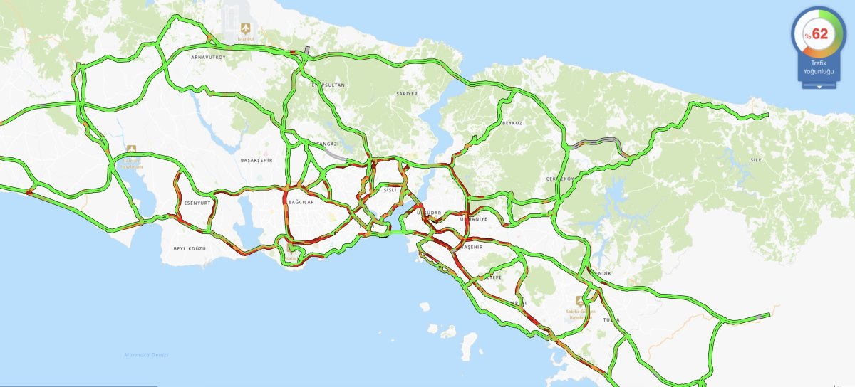 İstanbul'da trafik yoğunluğu yüzde 62'ye ulaştı