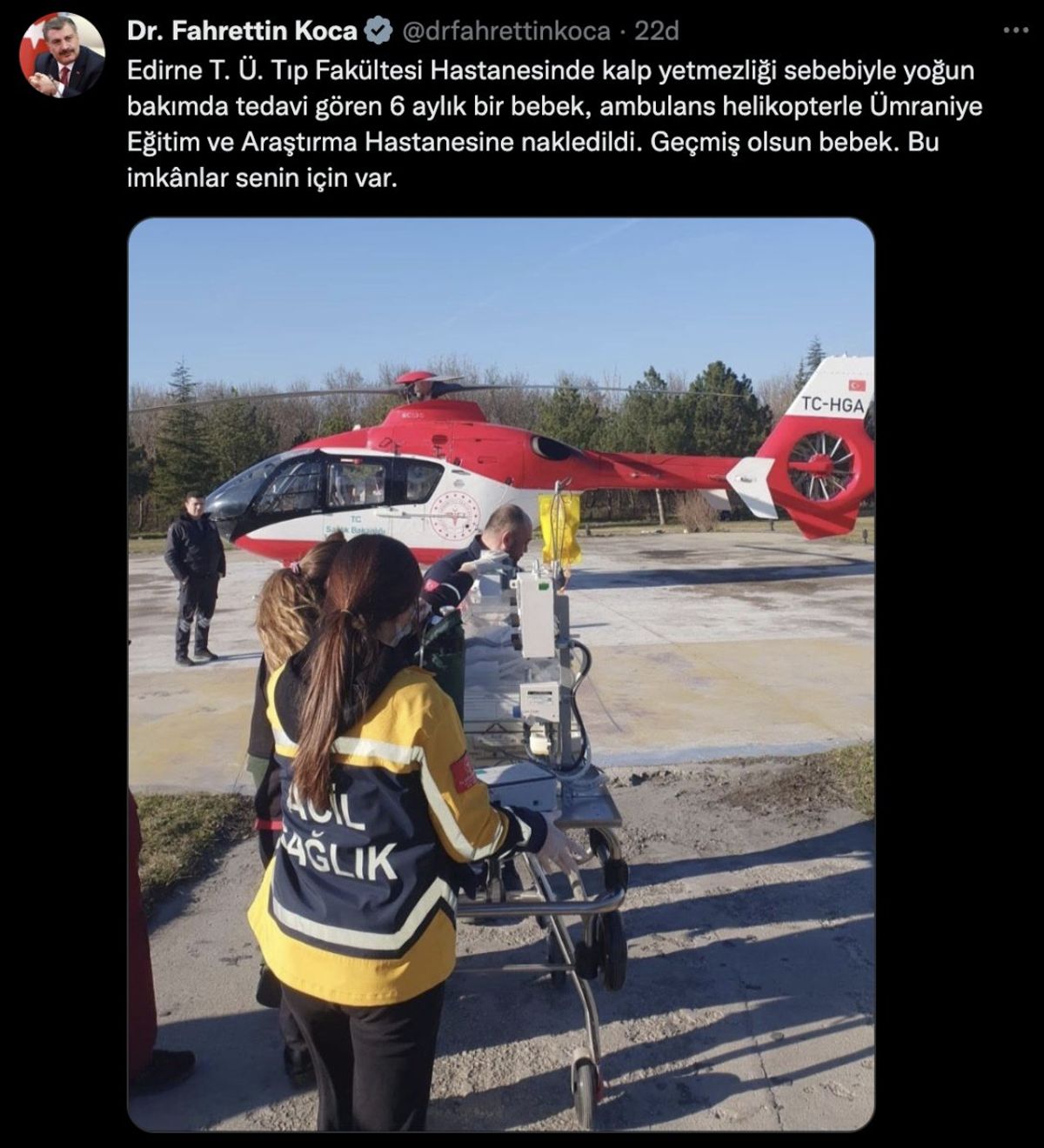 Ambulans helikopter 6 aylık bebek için havalandı