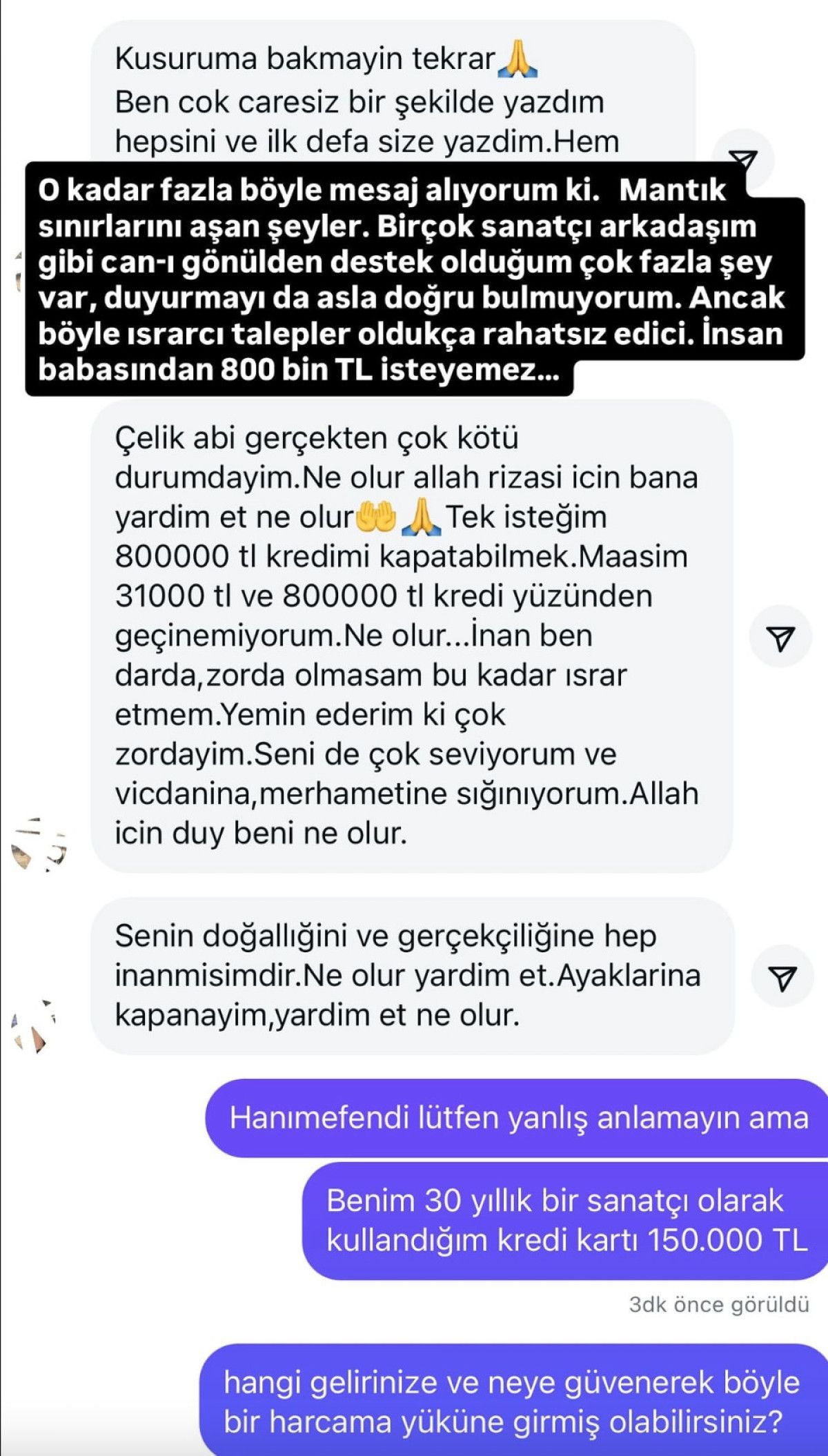 Çelik’in Mesaj Satırları: 800 Bin TL Talepleri Sosyal Medyada Gündem Oldu