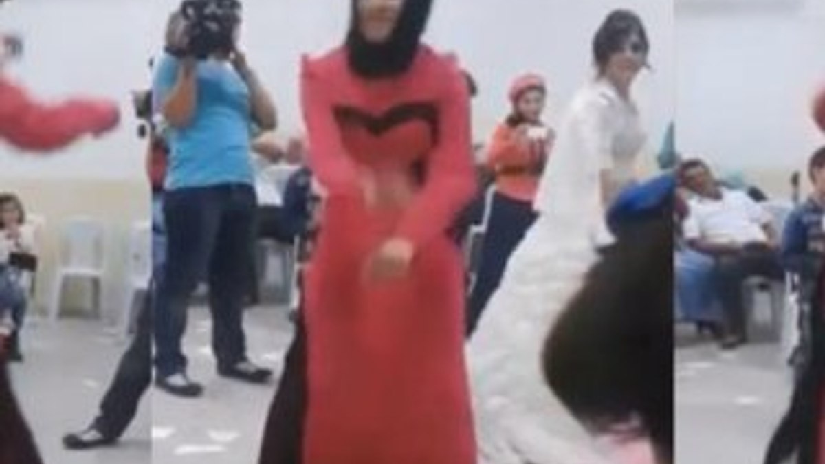 Düğünde apaçi dansı yapan tesettürlü kız