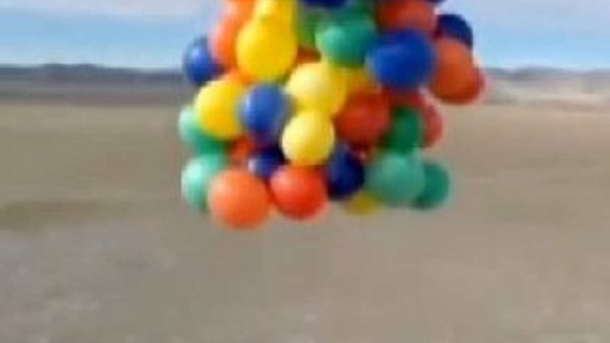 Çılgın paraşütçünün 90 balonla tehlikeli uçuşu İZLE