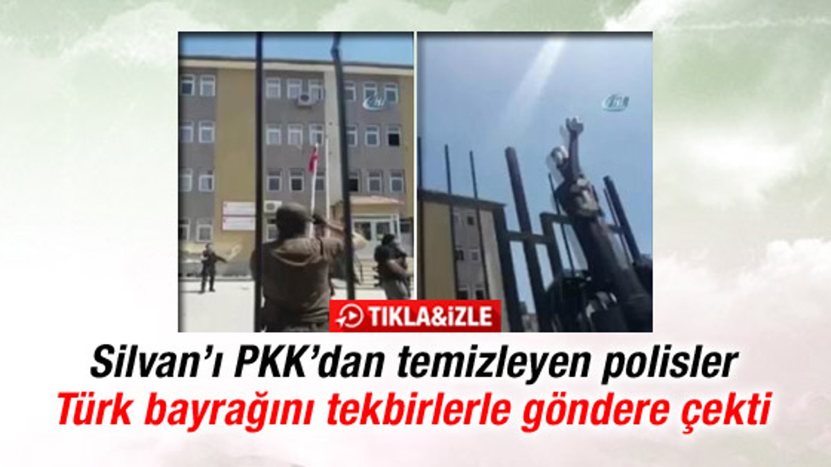 Polisler indirilen Türk bayrağını tekbirlerle göndere çekti İZLE